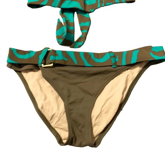 Victoria’s Secret Turquoise Brown Zebra Bikini Medium Halter Tie Belted Cheeky - Picture 4 of 16